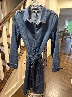 Style & Co. Denim Shirt Dress in Medium Blue with Tie Waist